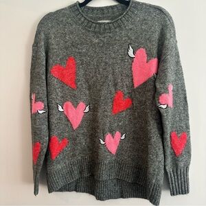 Lou & Grey Gray Sweater with Pink and Red Heart Design